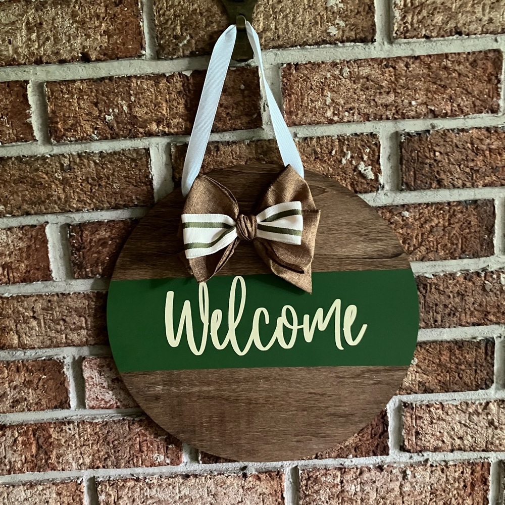 Wooden welcome door sign 12”